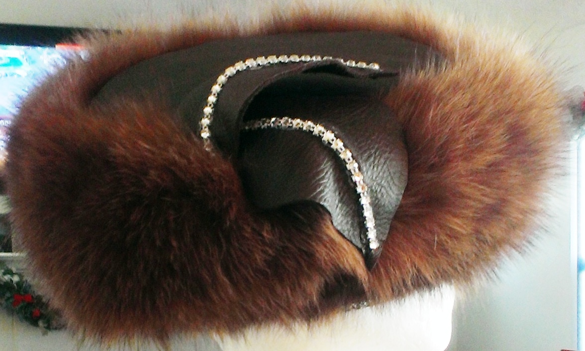 Brown Leather Fox Fur Hat